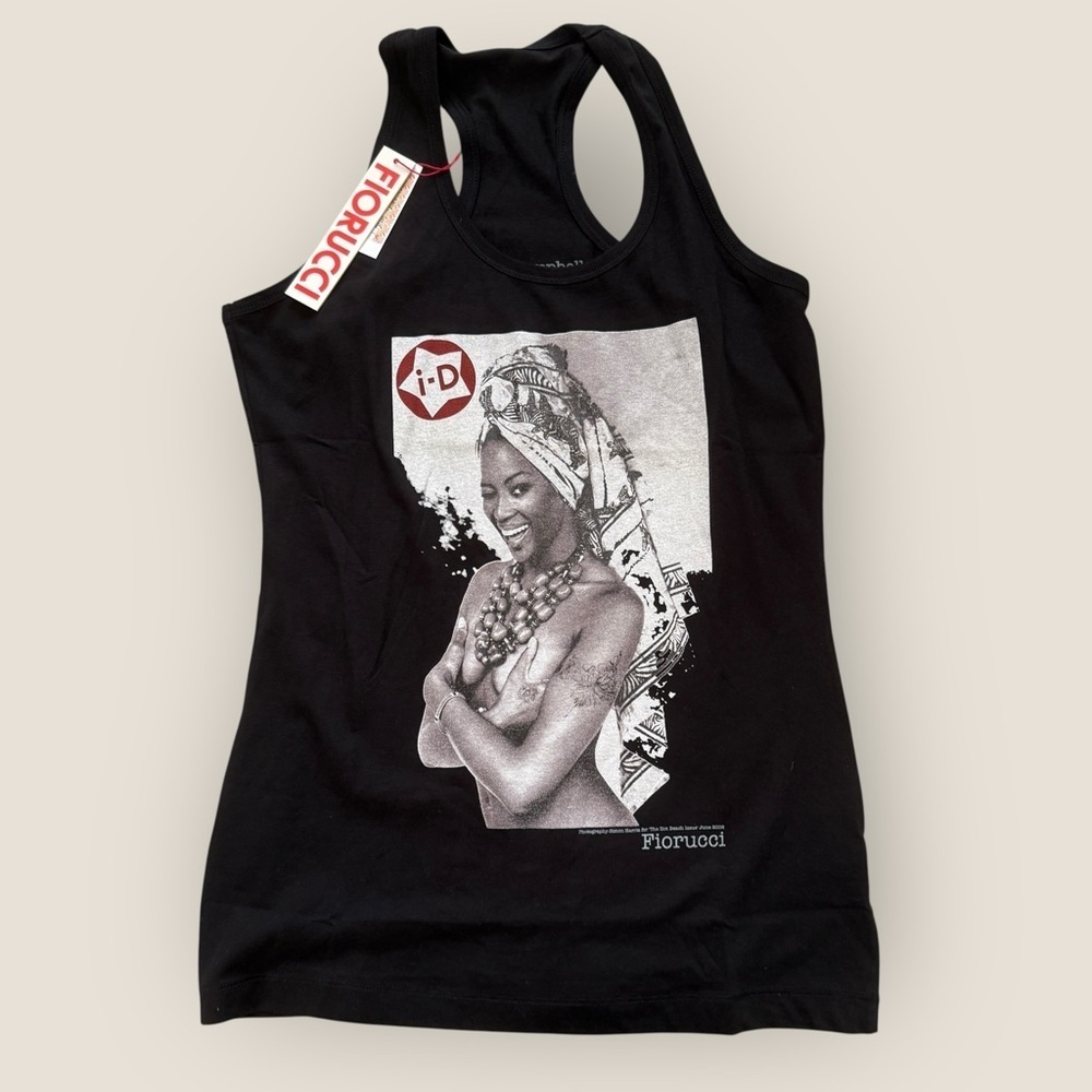 Fiorucci Black Tank Top with Graphic Print - Naomi Headwrap Tank – Size L (NWT)